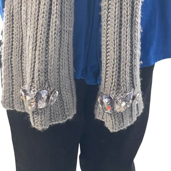 Juicy Couture Scarf Soft Lining Jeweled Neck Warmer Gray Metallic Cable Knit - Picture 4 of 11